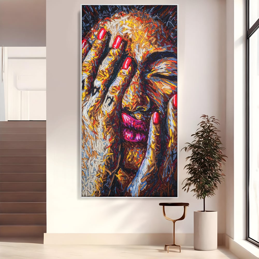 Tablou canvas cu tablou canvas cu portret stilizat, in rama de aluminiu argintiu